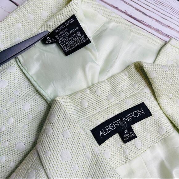 Albert Nipon green skirt suit set with dots - Picture 13 of 14